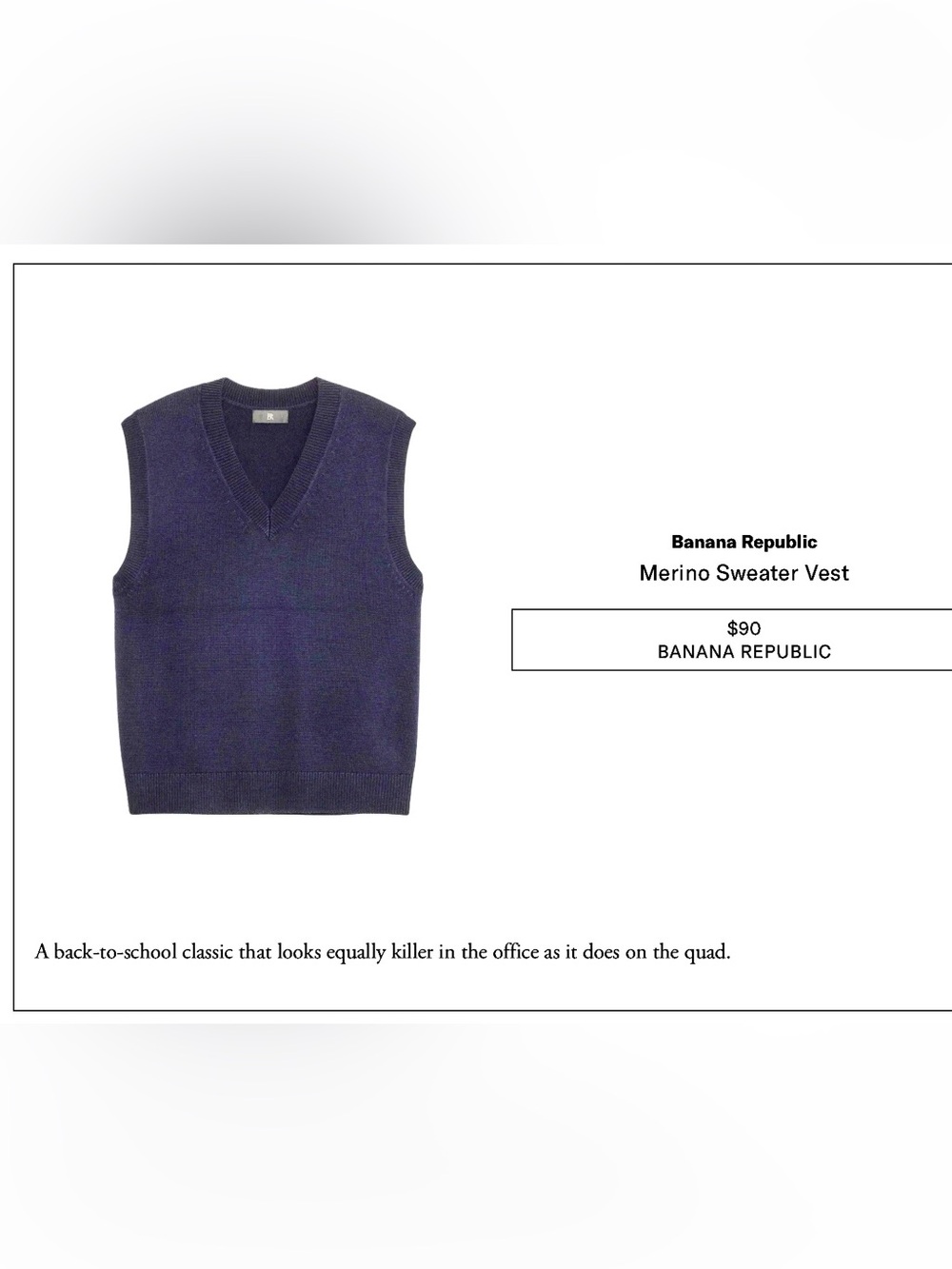 NWT Banana Republic Men’s Merino V-Neck Sweater Vest - Navy XL